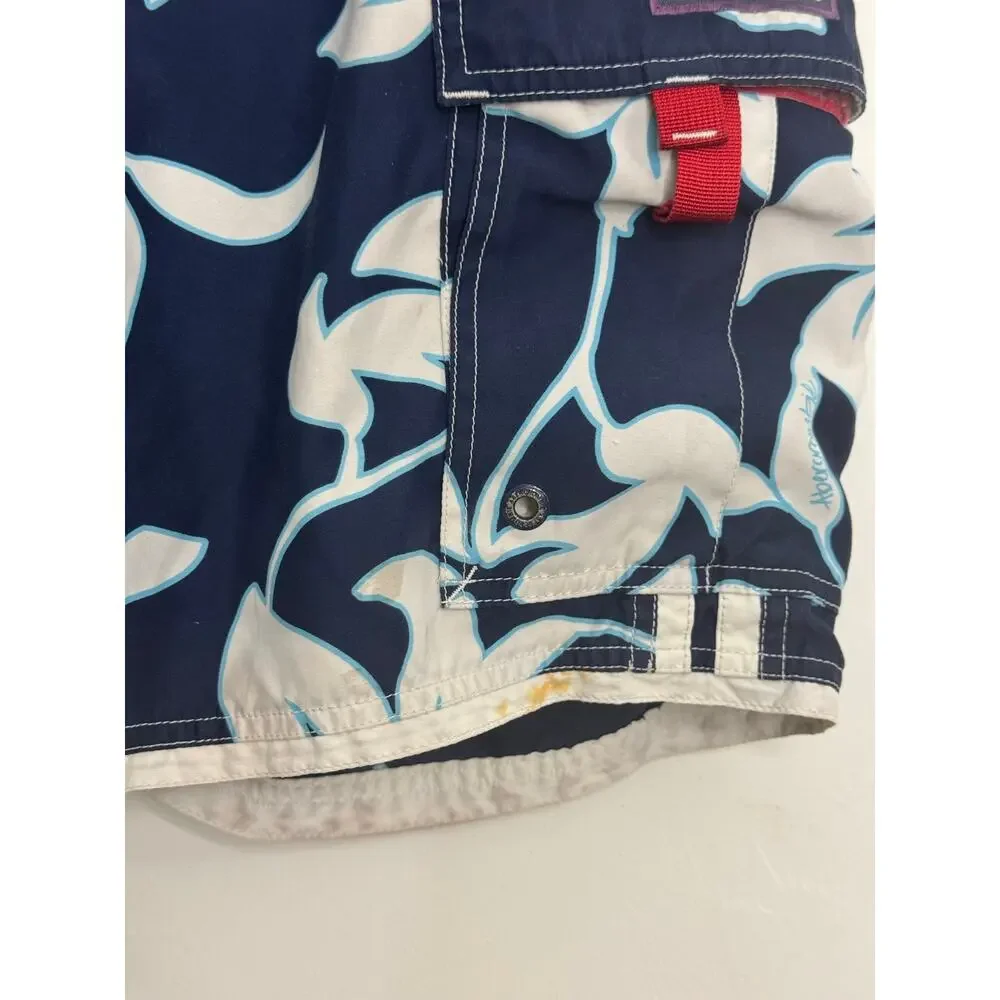 Abercrombie & Fitch Blue White Floral Hibiscus Swim Trunks Size Small Mens
